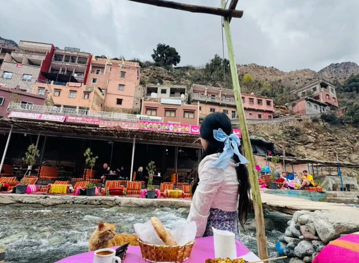 Traditional riverside seating in Ourika Valley