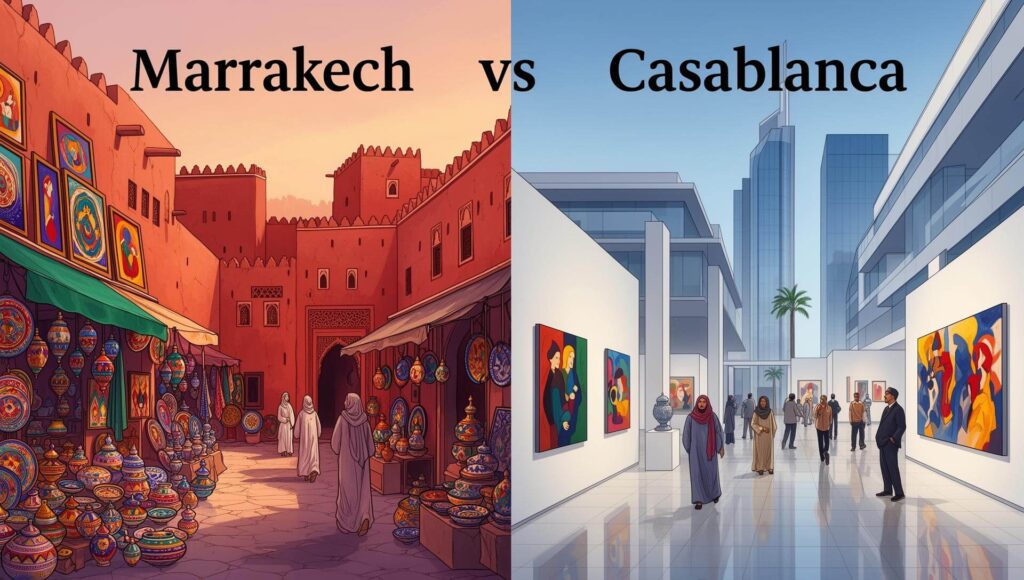 Casablanca vs Marrakech street scene comparison