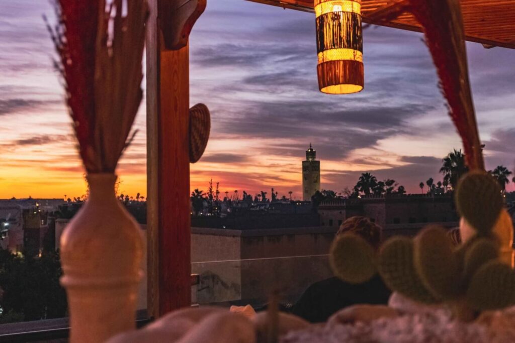 Koutoubia Mosque view from a Marrakech rooftop