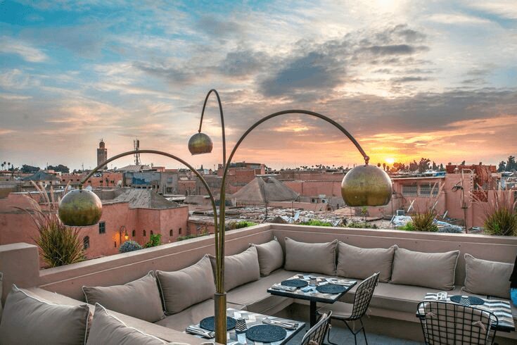 Panoramic Medina view from Marrakech rooftop terrace