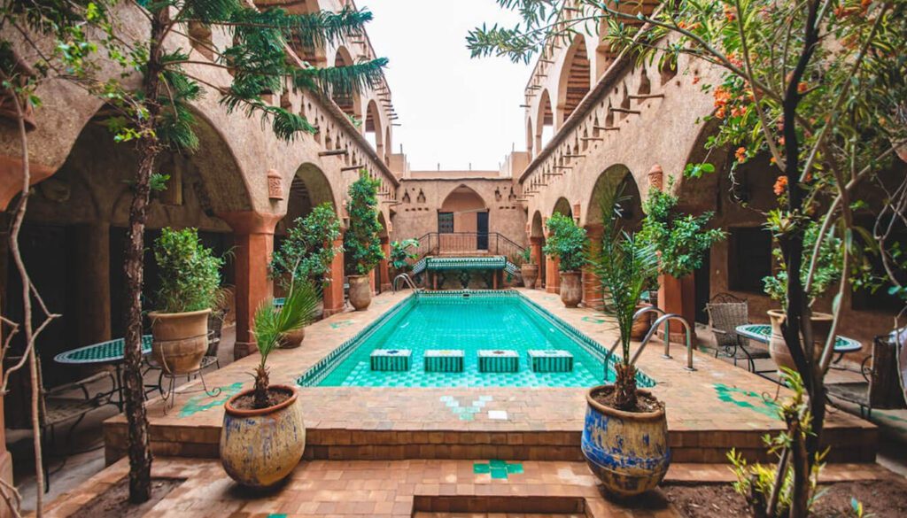 Traditional riad courtyard Marrakech travel guide