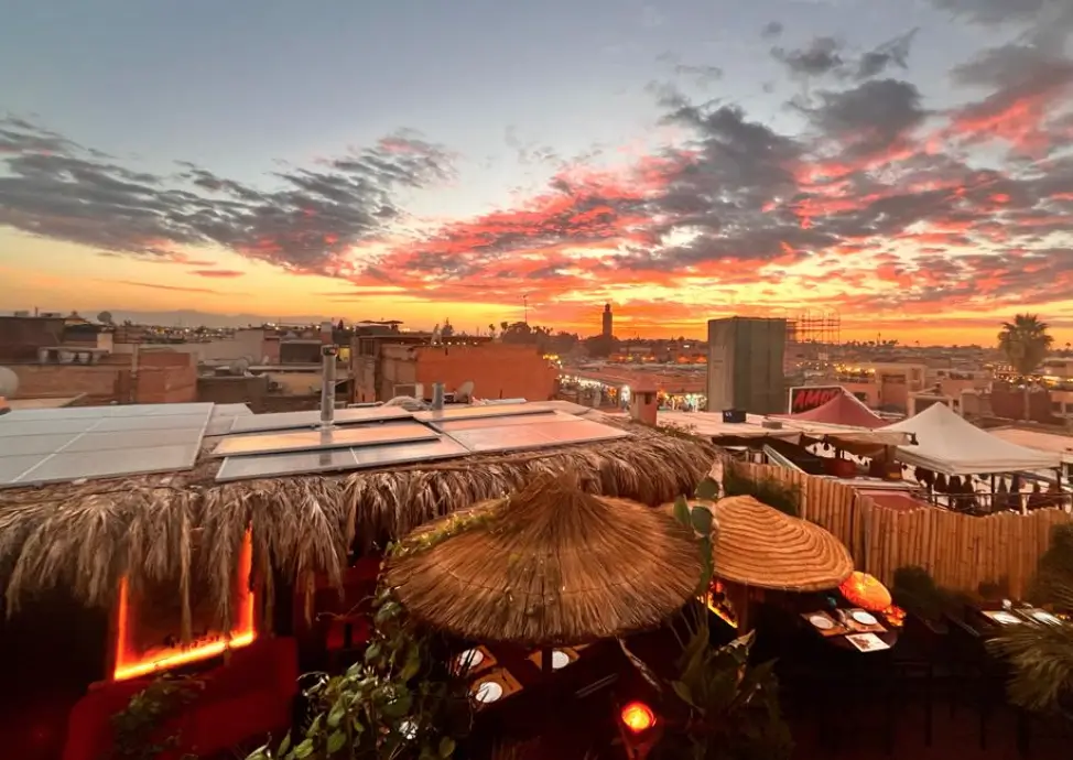 Jemaa el-Fnaa sunset view from rooftop restaurant Marrakech