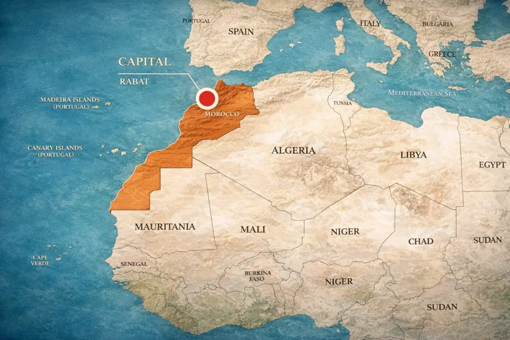 North Africa map with Morocco highlighted